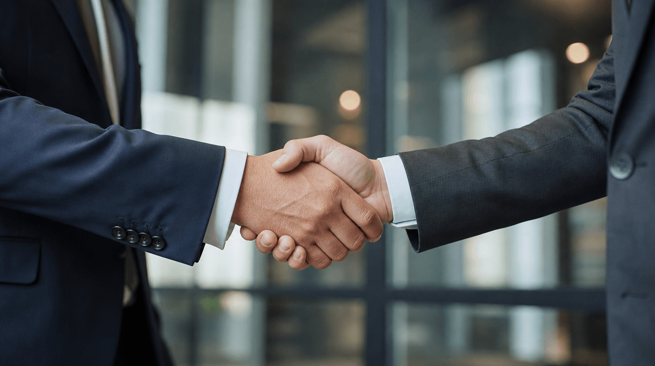 Aperto de mãos simbolizando parceria empresarial.